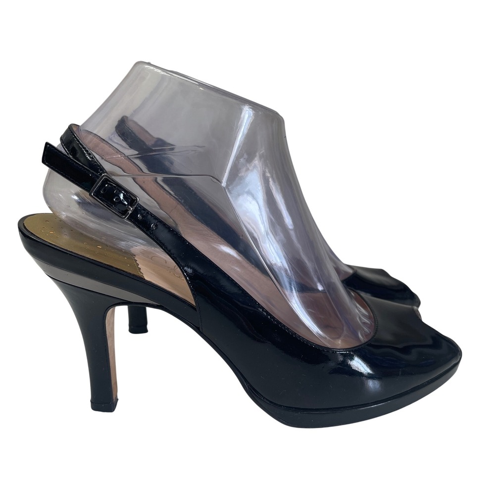Cole Haan NikeAir Slingback Heels Womens 8.5 Black Patent Leather Peep Toe Pump